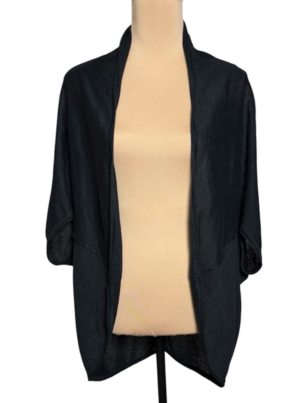 GO BY GO SILK Black Open-Front Draped Cardigan